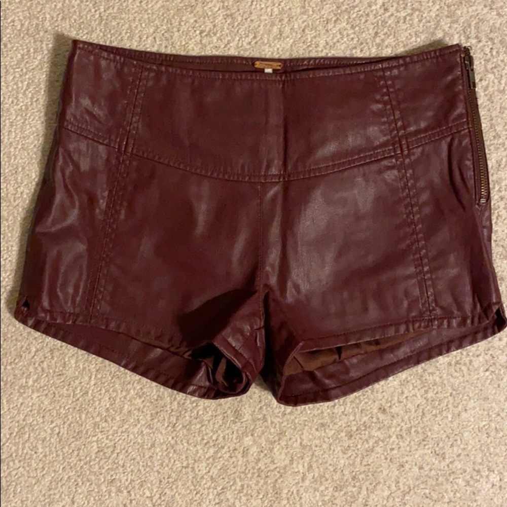 Maroon Leather Free People Shorts